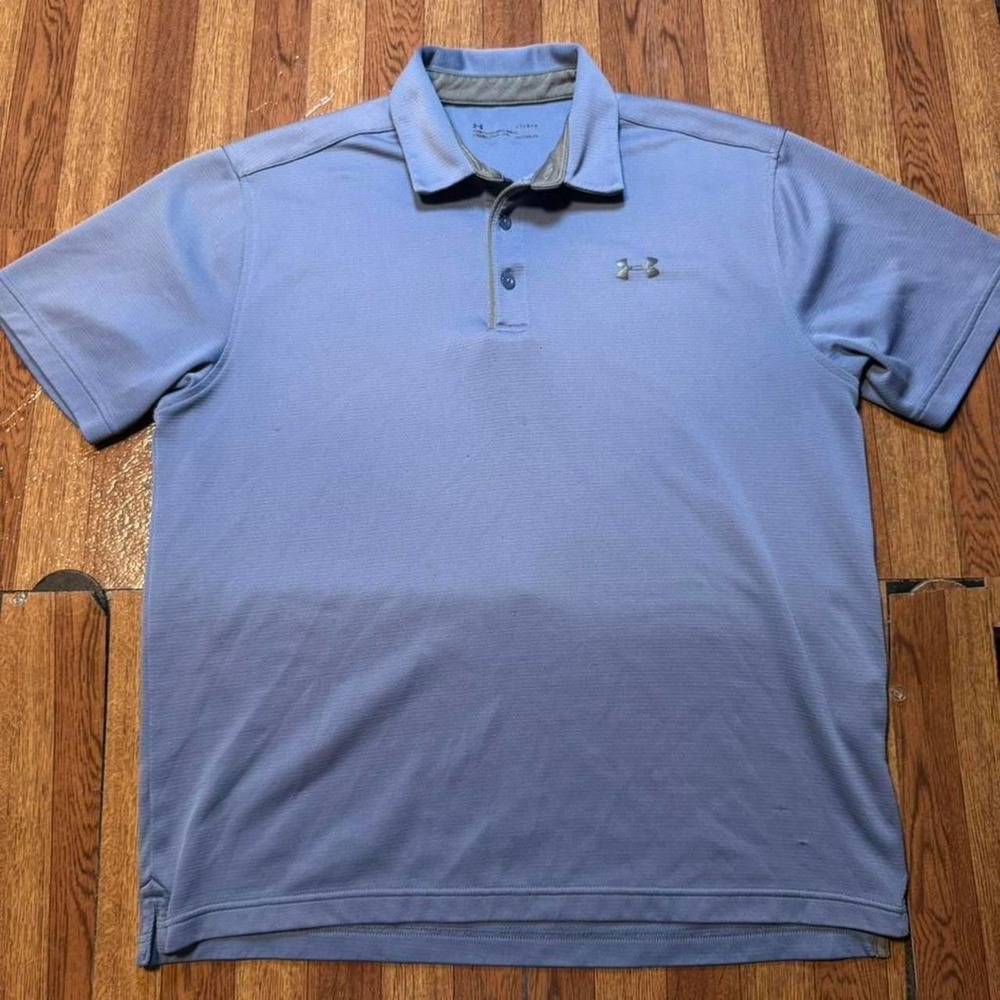 Under Armour Blue Heat Gear Retro Thermal Sportswear Golf Polo Shirt Medium